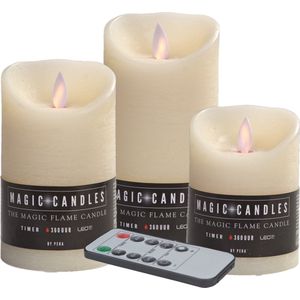 Magic Flame LED kaarsen/stompkaarsen set- 3x -creme -afstandsbediening