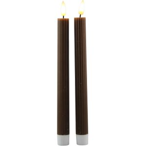 Magic Flame LED dinerkaarsen - bruin - 2x stuks - 25,5 cm - timer