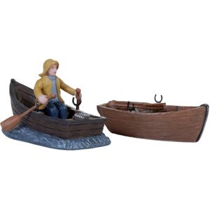 Dickensville Kerstfiguur Roeiboten 5,4 Cm Bruin/geel 2-delig