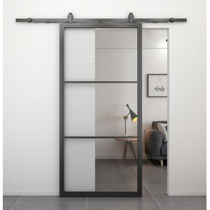 Stalen schuifdeur - Loft - 3 vaks helder glas - 215 x 100 cm