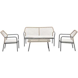 Garden Impressions Turin loungeset - 4-delig - carbon black - rope taupe - mystic grey - light teak vironwood