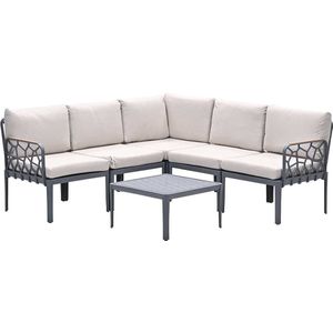 Garden Impressions - Hareno - Loungeset - Antraciet - 6-Delig - Kunststof met Teak Look