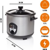 Elektrischer Reiskocher Edelstahl 1,5 Liter, Warmhaltefunktion - 500 Watt