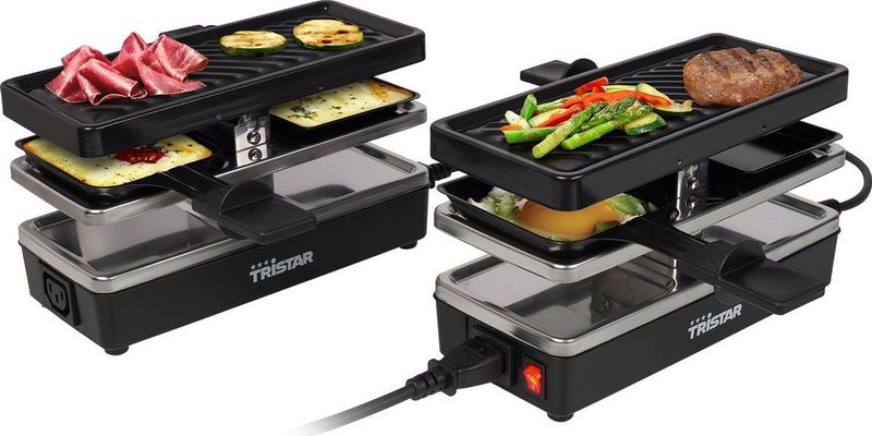 Tristar Gourmetstel RA-2742 - Raclette - Uitbreidbaar en koppelbaar Gourmetset - Set 2 stuks 4 personen - Zwart
