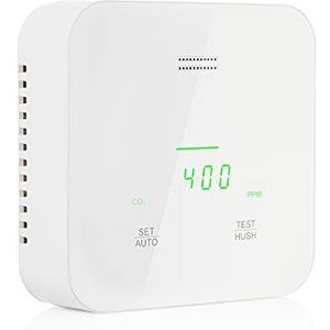 Smartwares - Luchtkwaliteitsalarm en - Sensor - Detecteert CO (Kooldioxide), Vochtigheid, Temperatuur - werkt op Netvoeding met Reservebatterij - FGA-13900