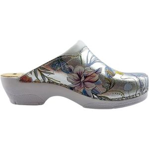 DINA CLOGS - Medische Klompen - Silverflower - PU Klompen met Kunststof Zool