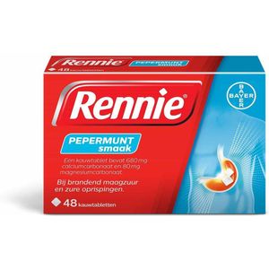 Rennie Pepermunt kauwtabletten bij brandend maagzuur, 48 stuks