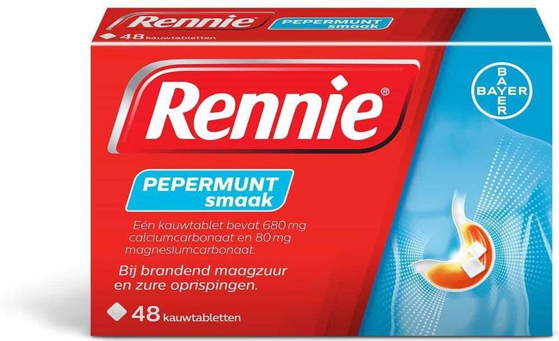 Rennie Pepermunt kauwtabletten bij brandend maagzuur, 48 stuks
