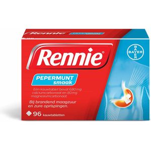 Rennie - Pepermunt Kauwtabletten - 96 Stuks - Neutraliseert Maagzuur