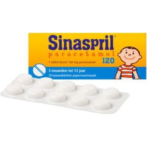 Sinaspril Paracetamol 120mg - Pepermuntsmaak - Pijnstiller - 10 tabletten