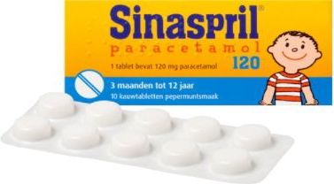 Sinaspril Paracetamol 120mg - Pepermuntsmaak - Pijnstiller - 10 tabletten