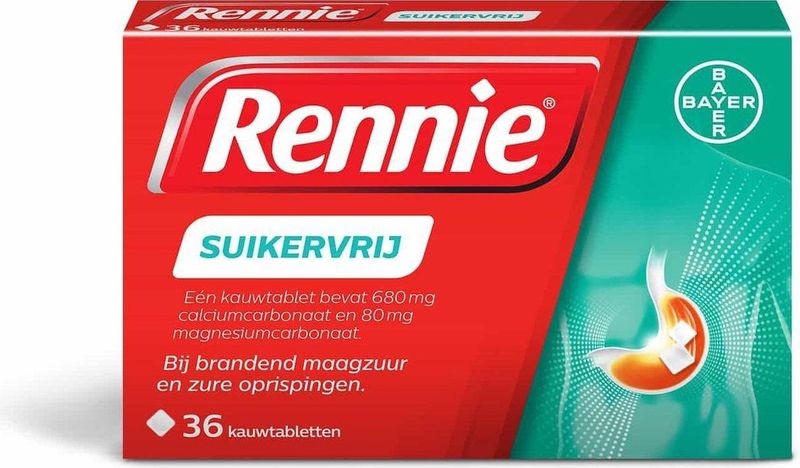 Rennie Suikervrij kauwtabletten bij brandend maagzuur, 36 stuks
