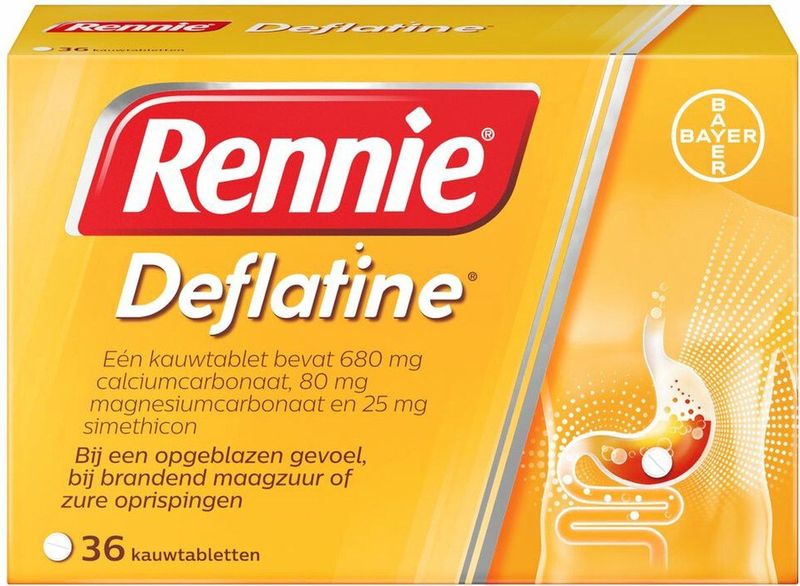 Rennie - Deflatine - Kauwtabletten - 36 Stuks - Verlicht Opgeblazen Gevoel