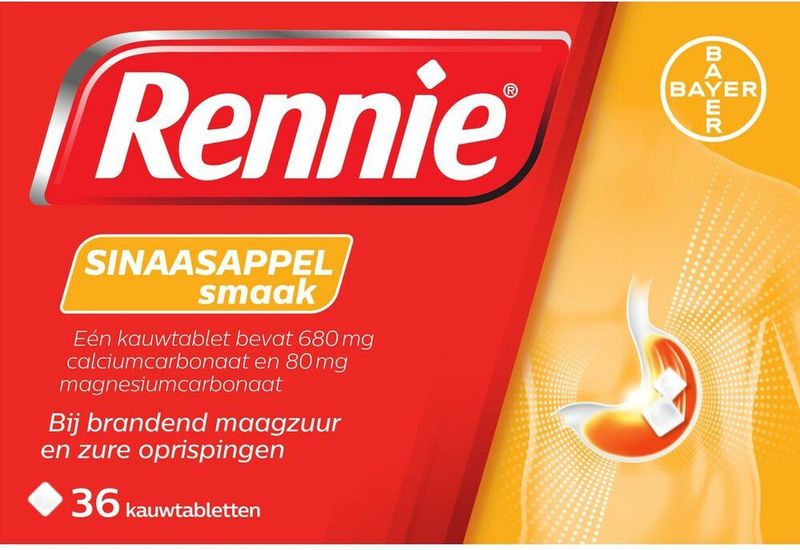 Rennie Sinaasappel kauwtabletten bij brandend maagzuur, 36 stuks