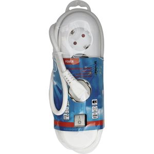 Scanpart stekkerdoos 3 voudig met schakelaar 3 meter - Stekkerblok met randaarde - Wit