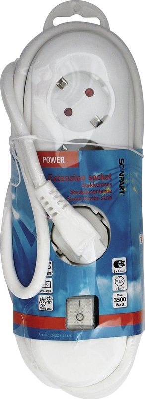 Scanpart stekkerdoos 3 voudig met schakelaar 3 meter - Stekkerblok met randaarde - Wit