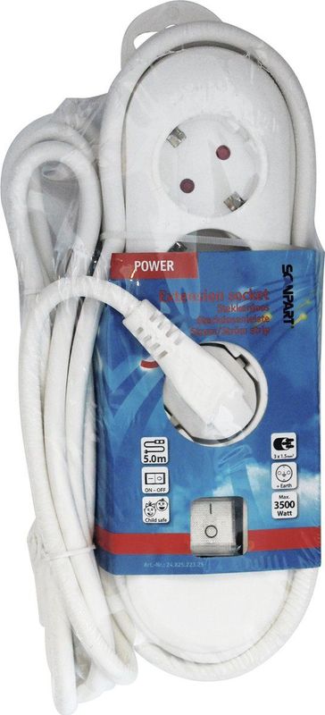 Stekkerdoos - Wit - 3-Voudig - 5,0 m - KEMA en TÜV/GS Keurmerk