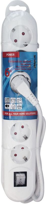 Scanpart - Tafelcontactdoos - Wit - 6-voudig - 3.0m Snoer