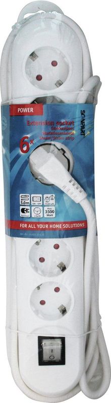 Scanpart - Stekkerdoos - 6-voudig - Wit - 5 Meter - Met Schakelaar