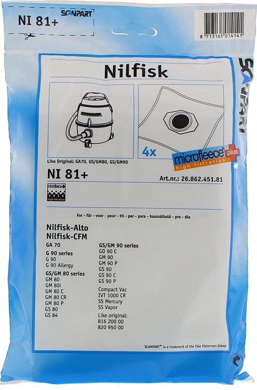 Nilfisk - GS80-90 - Stofzak - Microfleece - Universeel - Inhoud 4 Stuks
