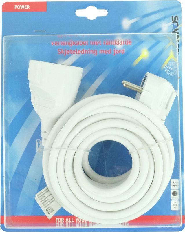 Verlengkabel - Wit - 3 x 1,5 mm² - 5,0 m - KEMA TÜV/GS CE Gekeurd - 3500 Watt