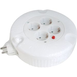Scanpart stekkerdoos 5 meter - 4 voudig - Kabelhaspel - Met overspanningsbeveiliging - Geaard - Wit