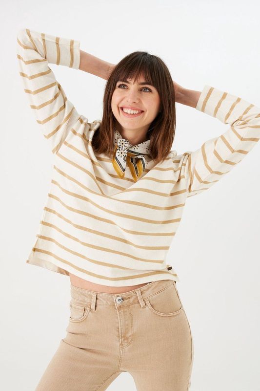 GARCIA Dames Sweater - Wit - Katoen - Long Mouw - Glitter