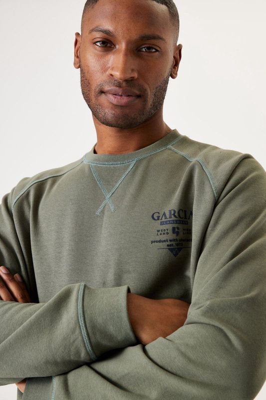 GARCIA Heren Sweater - Groen - Katoen - Lange Mouwen - Regular Fit