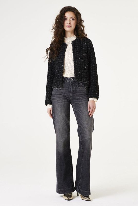 GARCIA - Tussenjack - Zwart - Tweed Jack met Patroon - Lange Mouwen