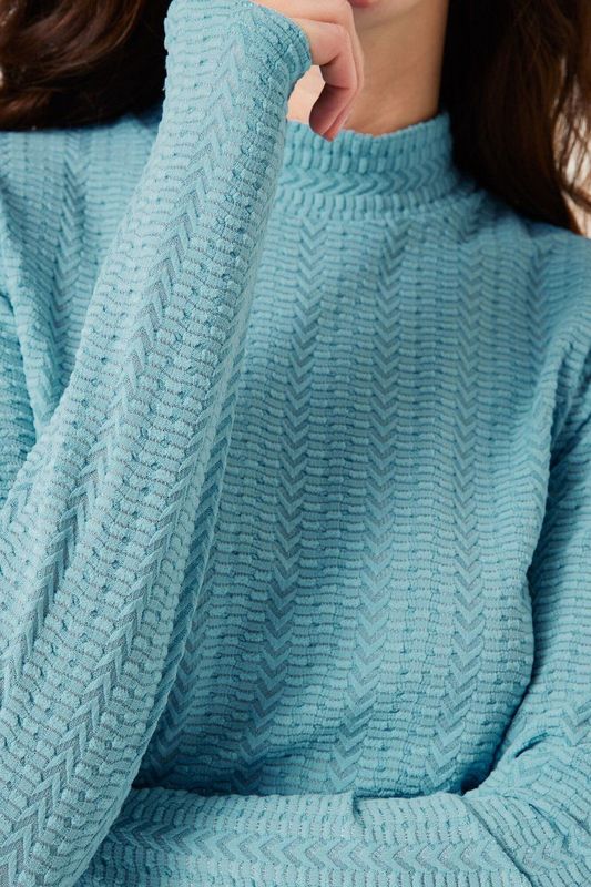 GARCIA - Longsleeve - Blauw - Jaquardgeweven - Opstaande Hals