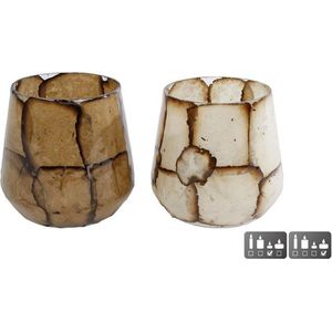 Theelichthouder George bruin/crème glas 9x9x9cm