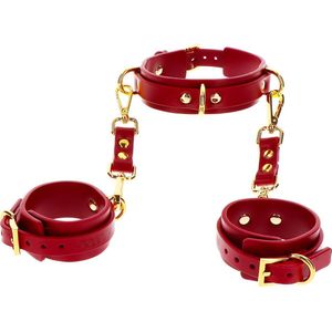 Taboom Bondage in Luxury D-Ring Collar and Wrist Cuffs halsband en handboeien red 42,5 cm