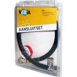 Vebia Gasaansluitset VGK80R - Rubberen gasslang 80cm [GASTEC QA], 1/2"" koppelstuk & rolletje teflontape