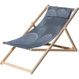 Madison - Houten Strandstoel - Circle Blue - Opvouwbaar - 90x55x87cm - Tuinstoel - Klapstoel - Blauw