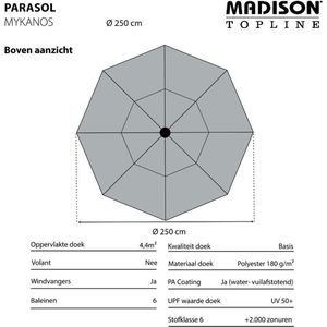 Madison Parasol Mykanos 250 cm Grijs - Stijlvolle en functionele parasol voor optimale schaduw