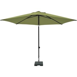 <p>Met de Mykanos parasol van Madison creëer je eenvoudig een gezellig schaduwplekje in je tuin of op je terras. Deze tuinparasol is voorzien van een handig push-up mechanisme, waardoor hij moeiteloos in- en uitgeklapt kan worden. Zo is de parasol snel klaar voor gebruik!</p>
<p>Daarnaast heeft de Mykanos parasol een kantel- en voorspanmechanisme. Hiermee kun je het doek van de parasol eenvoudig tegen de zon in kantelen. Het unieke voorspansysteem zorgt ervoor dat het doek altijd mooi strak staat.</p>
<p>De hoogte van de parasol is verstelbaar door aan de hendel te draaien. Het frame van de parasol is gemaakt van roestwerend aluminium en het grote ronde doek is gemaakt van 100% polyester met een PA-coating. Hierdoor is de Mykanos parasol water- en vuilafstotend en heeft het een UPF waarde van 50+, wat betekent dat hij uv-bestendig is.</p>
<p>Om te voorkomen dat de parasol wind vangt en omwaait, is hij voorzien van een windvanger. Let op: gebruik altijd een parasolvoet met een minimaal gewicht van 30 kg (parasolvoet niet inbegrepen).</p>
<ul>
  <li>Kleur: groen</li>
  <li>Materiaal frame: aluminium</li>
  <li>Materiaal doek: 100% polyester (180 gram/m²) met een PA-coating</li>
  <li>Afmetingen parasol: 250 x 250 cm (ø x H)</li>
  <li>Diameter paal: 3,5 cm</li>
  <li>Uv-beschermingsfactor: 50+</li>
  <li>Water- en vuilafstotend</li>
  <li>In hoogte verstelbaar</li>
  <li>Handig kantelmechanisme</li>
  <li>Uniek spansysteem</li>
  <li>Met push-up systeem</li>
  <li>Voorzien van een windvanger</li>
  <li>6 baleinen</li>
  <li>Minimumgewicht van de parasolvoet: 30 kg</li>
</ul>