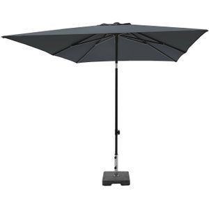<p>Met de Moraira parasol van Madison creëer je eenvoudig een gezellig schaduwplekje in je tuin of op je terras. Deze tuinparasol is voorzien van een handig push-up mechanisme, waardoor hij moeiteloos in- en uitgeklapt kan worden. Hierdoor is de parasol snel klaar voor gebruik.</p>
<p>Daarnaast heeft de Moraira een handig kantel- en voorspanmechanisme. Met het kantelmechanisme kan het doek van de parasol tegen de zon in gekanteld worden. Het unieke voorspansysteem zorgt ervoor dat het doek altijd mooi strak staat.</p>
<p>De parasol is in hoogte verstelbaar door aan de hendel te draaien. Het frame van de parasol is gemaakt van roestwerend aluminium en het grote vierkante doek is gemaakt van 100% polyester met een PA-coating. Hierdoor is de Moraira water- en vuilafstotend en heeft het een UPF waarde van 50+, wat betekent dat hij uv-bestendig is.</p>
<p>Om te voorkomen dat de parasol wind vangt en omwaait, is hij voorzien van een windvanger. Let op: gebruik altijd een parasolvoet met een minimaal gewicht van 35 kg (parasolvoet niet inbegrepen).</p>
<ul>
  <li>Kleur: grijs</li>
  <li>Materiaal frame: aluminium</li>
  <li>Materiaal doek: 100% polyester (180 gram/m²) met een PA-coating</li>
  <li>Afmetingen parasol: 230 x 230 x 250 cm (B x D x H)</li>
  <li>Diameter paal: 3,5 cm</li>
  <li>Uv-beschermingsfactor: 50+</li>
  <li>Water- en vuilafstotend</li>
  <li>In hoogte verstelbaar</li>
  <li>Handig kantelmechanisme</li>
  <li>Uniek spansysteem</li>
  <li>Met push-up systeem</li>
  <li>Voorzien van een windvanger</li>
  <li>8 baleinen</li>
  <li>Minimumgewicht van de parasolvoet: 35 kg</li>
</ul>