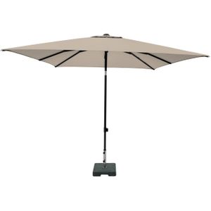 <p>Met de Corsica parasol van Madison creëer je eenvoudig een gezellig schaduwplekje in je tuin of op je terras. Deze tuinparasol is voorzien van een handig push-upmechanisme, waardoor je hem moeiteloos kunt in- en uitklappen. Zo is de parasol snel klaar voor gebruik!</p>
<p>Daarnaast heeft de Corsica parasol een handig kantelmechanisme, waarmee je het doek altijd naar de zon toe kunt kantelen. Ook beschikt deze parasol over een uniek voorspanningssysteem, waardoor het doek altijd mooi strak staat. Je kunt de parasol eenvoudig in hoogte verstellen door aan de hendel te draaien.</p>
<p>Het frame van de parasol is gemaakt van roestwerend aluminium, waardoor het lang mooi blijft. Het grote, rechthoekige doek is gemaakt van 100% polyester met een PA-coating, waardoor de Corsica water- en vuilafstotend is. Bovendien heeft het doek een UV-beschermingsfactor van 50+, waardoor je beschermd bent tegen schadelijke UV-straling.</p>
<p>Om te voorkomen dat de parasol wind vangt en omwaait, is hij voorzien van een windvanger. Let op: gebruik altijd een parasolvoet met een minimaal gewicht van 35 kg (parasolvoet niet inbegrepen).</p>
<ul>
  <li>Kleur: ecru</li>
  <li>Materiaal frame: aluminium</li>
  <li>Materiaal doek: 100% polyester (180 gram/m²) met een PA-coating</li>
  <li>Afmetingen parasol: 200 x 250 x 250 cm (B x D x H)</li>
  <li>Diameter paal: 3,5 cm</li>
  <li>Uv-beschermingsfactor: 50+</li>
  <li>Water- en vuilafstotend</li>
  <li>In hoogte verstelbaar</li>
  <li>Handig kantelmechanisme</li>
  <li>Uniek spansysteem</li>
  <li>Met push-upsysteem</li>
  <li>Voorzien van een windvanger</li>
  <li>6 baleinen</li>
  <li>Minimumgewicht van de parasolvoet: 35 kg</li>
</ul>