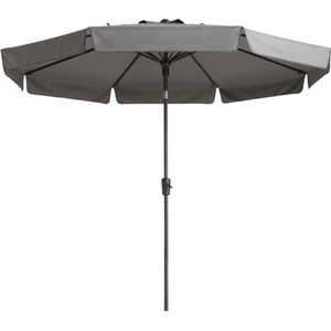 <p>Deze tuinparasol Flores Luxe uit de Madison TOPLINE serie is een duurzame, stabiele en hoogwaardige parasol die perfect is voor in je buitenruimte! De drie belangrijkste kenmerken van deze parasol zijn:</p>
<ul>
  <li>Handig kantelmechanisme</li>
  <li>Eenvoudig draaimechanisme</li>
  <li>Slingersysteem voor het openen en sluiten van de parasol</li>
</ul>
<p>De parasol heeft een waterafstotend doek met volant gemaakt van hoogwaardig 220 gr/m² polyester met PA-coating. Hij beschermt tot wel 2.000 uur tegen uv-stralen aangezien hij een UPF factor van 50+ heeft! Houd er rekening mee dat deze parasol een parasolvoet nodig heeft van minimaal 40 kg (niet inbegrepen) en het beste beschermd wordt met een Madison parasolhoes die apart verkrijgbaar is.</p>
<p>Specificaties:</p>
<ul>
  <li>Kleur: lichtgrijs</li>
  <li>Materiaal paal: aluminium</li>
  <li>Materiaal balein: staal</li>
  <li>Frame met gepoedercoate afwerking</li>
  <li>Materiaal doek: stof (220 g/m²) met PA-coating</li>
  <li>Afmetingen parasol: 300 x 258 cm (ø x H)</li>
  <li>Afmetingen paal: 3,8 cm (ø)</li>
  <li>Handig kantelmechanisme</li>
  <li>Eenvoudig rotatiesysteem</li>
  <li>Opzetsysteem met handslinger</li>
  <li>Uv-beschermingsfactor: 50+</li>
  <li>Volant: 18 cm</li>
  <li>Met enkel ventilatiegat</li>
  <li>Waterafstotend</li>
  <li>Suggestie: de parasolvoet moet minimaal 40 kg zijn</li>
  <li>Voorzien van een bevestigingsband met klittenbandsluiting</li>
</ul>