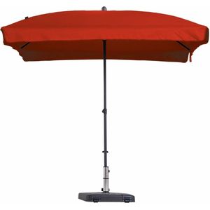 <p>Deze tuinparasol Patmos Luxe uit de Madison TOPLINE serie is een duurzame, stabiele en hoogwaardige parasol die perfect is voor in je buitenruimte! Met een handig kantelmechanisme, uniek spansysteem en push-up-systeem voor het openen en sluiten van de parasol, biedt deze parasol ultiem gebruiksgemak.</p>
<p>De parasol heeft een waterafstotend doek met volant gemaakt van hoogwaardig 160 gr/m² polyester met PA-coating. Hierdoor blijft het doek langer mooi en beschermt het tegen uv-stralen. Met een UPF factor van 50+ biedt deze parasol tot wel 2.000 uur bescherming tegen schadelijke zonnestralen.</p>
<p>Let op: voor deze parasol is een parasolvoet van minimaal 25 kg nodig (niet inbegrepen). Om de levensduur van de parasol te verlengen, raden we aan om een Madison parasolhoes apart aan te schaffen.</p>
<ul>
  <li>Kleur: steenrood</li>
  <li>Materiaal paal: aluminium</li>
  <li>Materiaal balein: staal</li>
  <li>Frame met gepoedercoate afwerking</li>
  <li>Materiaal doek: stof (160 gram/m²) met PA-coating</li>
  <li>Afmetingen parasol: 210 x 140 x 243 cm (L x B x H)</li>
  <li>Afmeting paal: 2,9 / 3,2 cm (ø)</li>
  <li>Uv-beschermingsfactor: 50+</li>
  <li>Eenvoudig kantelmechanisme</li>
  <li>Handig opzetsysteem</li>
  <li>Uniek spansysteem</li>
  <li>Volant: 15 cm</li>
  <li>Waterafstotend</li>
  <li>Suggestie: de parasolvoet moet minimaal 25 kg zijn</li>
  <li>Voorzien van een bevestigingsband met klittenbandsluiting</li>
</ul>