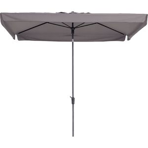 <p>Deze tuinparasol Delos Luxe uit de Madison TOPLINE serie is een duurzame, stabiele en hoogwaardige parasol die perfect is voor in je buitenruimte! De drie belangrijkste kenmerken van deze parasol zijn: een handig kantelmechanisme, een uniek spansysteem en het eenvoudige draaimechanisme voor het openen en sluiten van de parasol.</p>
<p>Deze parasol heeft een waterafstotend doek met volant gemaakt van hoogwaardig 220 gr/m² polyester met PA-coating. Hij beschermt tot wel 2.000 uur tegen uv-stralen aangezien hij een UPF factor van 50+ heeft! Houd er rekening mee dat deze parasol een parasolvoet nodig heeft van minimaal 55 kg (niet inbegrepen) en het beste beschermd wordt met een Madison parasolhoes die apart verkrijgbaar is.</p>
<ul>
  <li>Kleur: taupe</li>
  <li>Materiaal frame: aluminium en staal</li>
  <li>Materiaal doek: stof (220 gram/m²) met PA-coating</li>
  <li>Afmetingen: 300 x 200 x 270 cm (L x B x H)</li>
  <li>Diameter schacht: 3,8 cm</li>
  <li>Uv-beschermingsfactor: 50+</li>
  <li>Met zijflapjes</li>
  <li>Met eenvoudig te gebruiken zwengel-en-kantel-openingsmechanisme</li>
  <li>Waterafstotend</li>
  <li>Suggestie: de parasolvoet moet minimaal 55 kg zijn</li>
  <li>Voorzien van een bevestigingsband met klittenbandsluiting</li>
  <li>Materiaal: Polyester: 100%</li>
</ul>