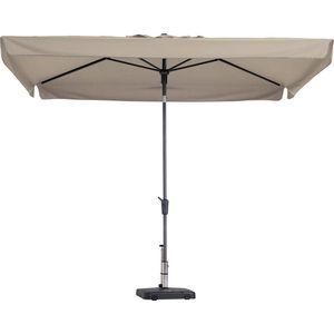 <p>Deze tuinparasol Delos Luxe uit de Madison TOPLINE serie is een duurzame, stabiele en hoogwaardige parasol die perfect is voor in je buitenruimte! De drie belangrijkste kenmerken van deze parasol zijn: een handig kantelmechanisme, een uniek spansysteem en het eenvoudige draaimechanisme voor het openen en sluiten van de parasol.</p>
<p>Deze parasol heeft een waterafstotend doek met volant gemaakt van hoogwaardig 220 gr/m² polyester met PA-coating. Hij beschermt tot wel 2.000 uur tegen uv-stralen aangezien hij een UPF factor van 50+ heeft! Houd er rekening mee dat deze parasol een parasolvoet nodig heeft van minimaal 55 kg (niet inbegrepen) en het beste beschermd wordt met een Madison parasolhoes die apart verkrijgbaar is.</p>
<ul>
  <li>Kleur: ecru</li>
  <li>Materiaal frame: aluminium en staal</li>
  <li>Materiaal doek: stof (220 gram/m²) met PA-coating</li>
  <li>Afmetingen: 300 x 200 x 270 cm (L x B x H)</li>
  <li>Diameter schacht: 3,8 cm</li>
  <li>Uv-beschermingsfactor: 50+</li>
  <li>Met zijflapjes</li>
  <li>Met eenvoudig te gebruiken zwengel-en-kantel-openingsmechanisme</li>
  <li>Waterafstotend</li>
  <li>Voorzien van een bevestigingsband met klittenbandsluiting</li>
  <li>Materiaal: Polyester: 100%</li>
</ul>