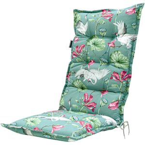 Madison tuinkussens - Hoge Rug- Vieve Green - 123x50cm - tuinstoelkussens - Groen - Met Lint - Extra Dik