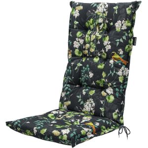 Madison tuinkussens - Hoge Rug- Sadie Grey - 123x50cm - tuinstoelkussens - Grijs- Antraciet - Met Lint -Extra Dik