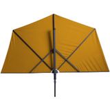 <p>De unieke balkonparasol Sun Wave uit de Madison TOPLINE serie is een duurzame, stabiele en hoogwaardige parasol die perfect is voor in je buitenruimte! Deze parasol kan in hoogte versteld en in meer dan 80 standen gekanteld worden! Hij is perfect voor gebruik op het balkon om je uit de zon en wind te houden.</p>
<p>Deze parasol heeft een waterafstotend doek met volant gemaakt van hoogwaardig 220 gr/m² polyester met PA-coating. Hij beschermt tot wel 2.000 uur tegen uv-stralen aangezien hij een UPF factor van 50+ heeft! Houd er rekening mee dat deze parasol een parasolvoet nodig heeft van minimaal 30 kg of een Madison balkonbeugel (niet inbegrepen).</p>
<p>De Sun Wave wordt het beste beschermd met een Madison parasolhoes die apart verkrijgbaar is.</p>
<ul>
  <li>Kleur: goudgeel</li>
  <li>Materiaal paal: aluminium</li>
  <li>Materiaal balein: staal</li>
  <li>Frame met gepoedercoate afwerking</li>
  <li>Materiaal doek: stof (220 gram/m²) met PA-coating</li>
  <li>Afmetingen parasol: 270 x 150 x 240 cm (L x B x H)</li>
  <li>Afmeting paal: 48 x 4,65 cm (L x B)</li>
  <li>Balkonparasol</li>
  <li>Doet ook dienst als windscherm</li>
  <li>In hoogte verstelbaar</li>
  <li>Meer dan 80 standen</li>
  <li>Uv-beschermingsfactor: 50+</li>
  <li>Waterafstotend</li>
  <li>Kan gemonteerd worden op balkon met balkonklem (apart verkrijgbaar)</li>
  <li>Suggestie: de parasolvoet moet minimaal 30 kg zijn. Als alternatief kan je de Sun Wave balkonklem gebruiken.</li>
  <li>Voorzien van een bevestigingsband met klittenbandsluiting</li>
</ul>