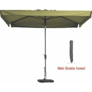 Luxe parasol rechthoek 300 x 200 cm Sage groen met hoes | Topkwaliteit rechthoekige en kantelbare parasol