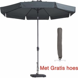 Parasol Rond 300 cm Grijs met hoes Madison | Topkwaliteit ronde en kantelbare parasol