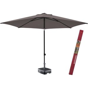 Parasol Rond 300 cm Taupe met voet en hoes | Madison Elba kantelbare en ronde parasol