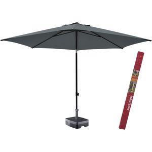 Parasol rond grijs 300 cm met voet en hoes | Madison Elba is een kantelbare en ronde parasol
