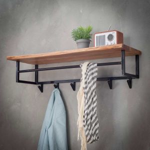 Industriele kapstok zwart met hout